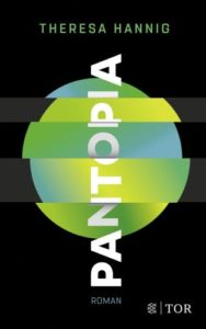Pantopia - Theresa Hannig © Fischer Tor, schwarzer Hintergrund, Kreis in Grüntönen mit verschobenen Fragmenten, Schrift weiss.